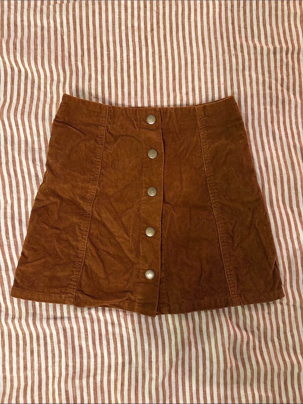 Corduroy Button-Front Mini Skirt in Brown
